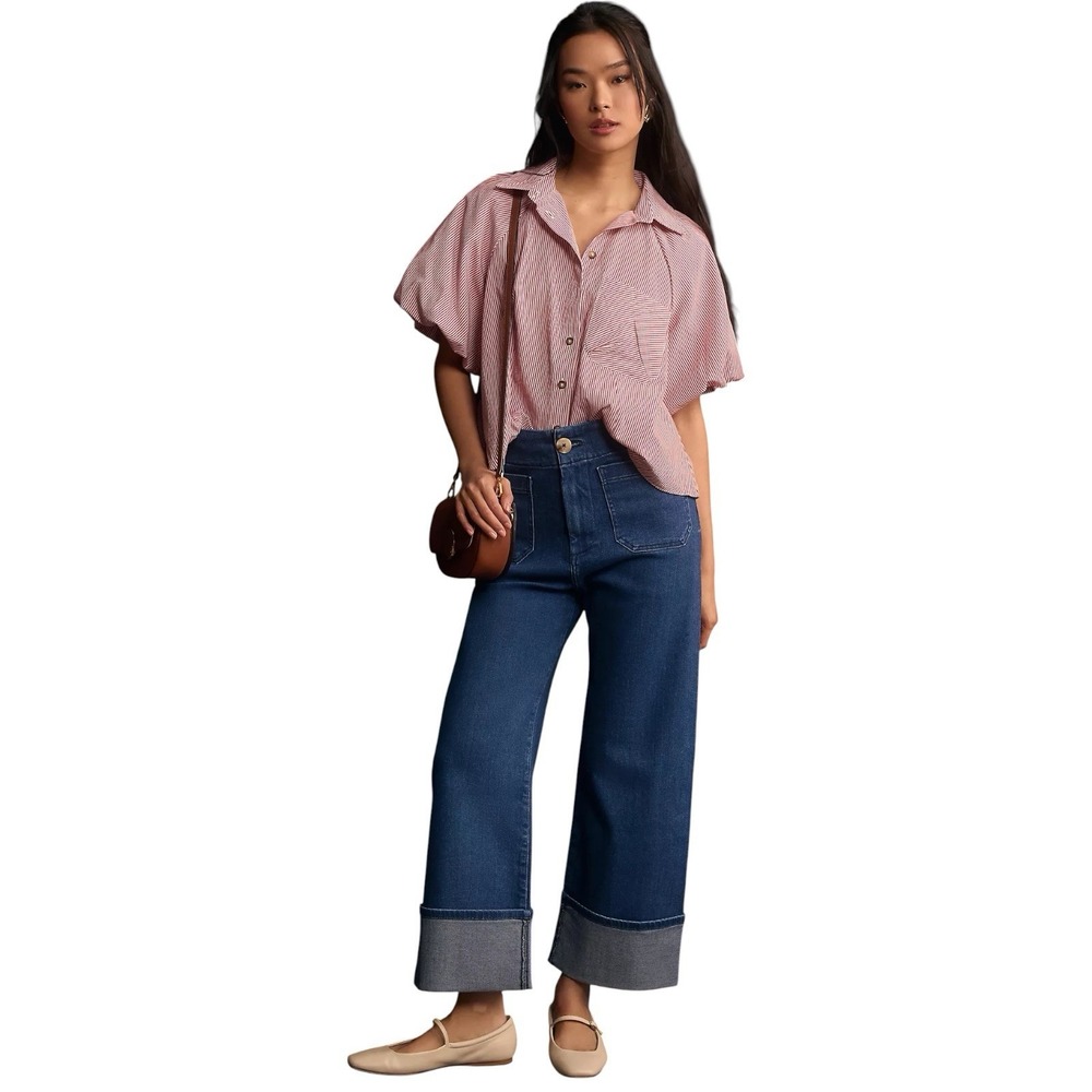 Maeve Colette Cuffed High Rise Wide Leg Jeans Size 28 Dark Wash